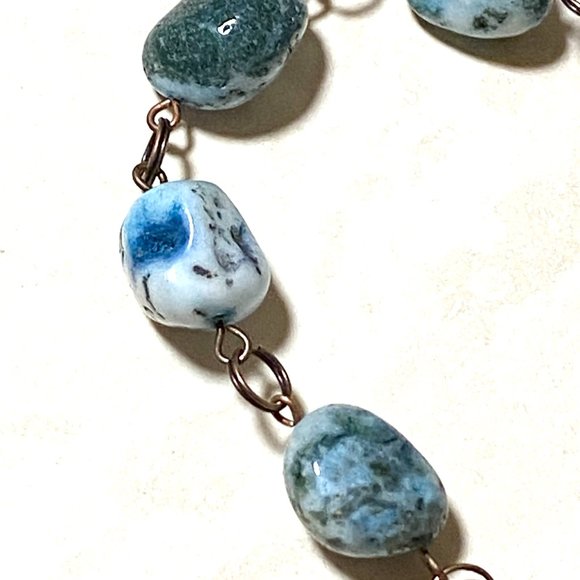 Rustic Agate & Fluorite Copper Necklace, Genuine Green Tumbled Gemstone - Picture 7 of 12